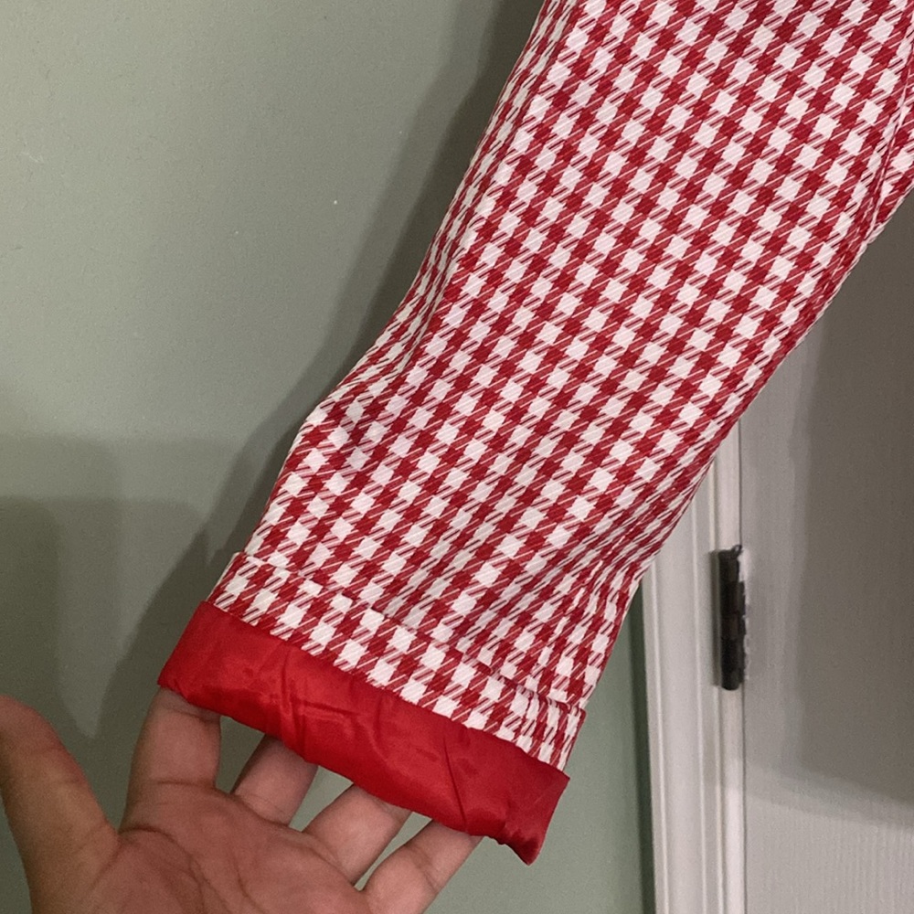 Red & White double breasted houndstooth blazer. 💯 polyester. NWOT. Fully lined - Picture 3 of 9